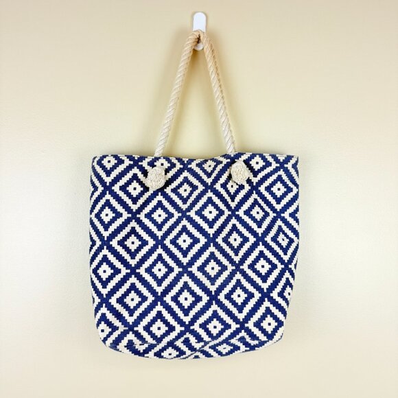 Summer & Rose Woven Rope-Handle Canvas Tote Bag - Picture 2 of 7